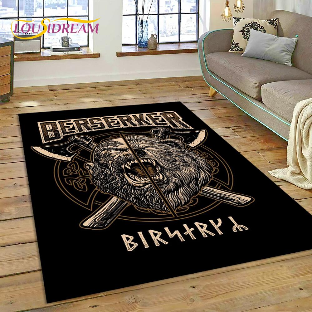 Viking Odin Valhalla Nordic Mythology Symbols Carpet Rug for Home Living Room Bedroom Sofa Doormat Decor,kids Non-slip Floor Mat