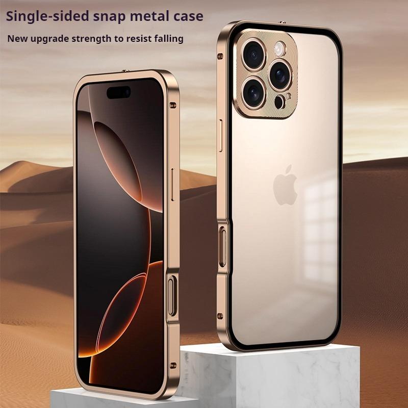 Metal Alloy Metal Frame Phone Case For iPhone 17 Air 16 15 14 13 12 Pro Max Plus Clear Tempered Glass Backboard Bumper Cover