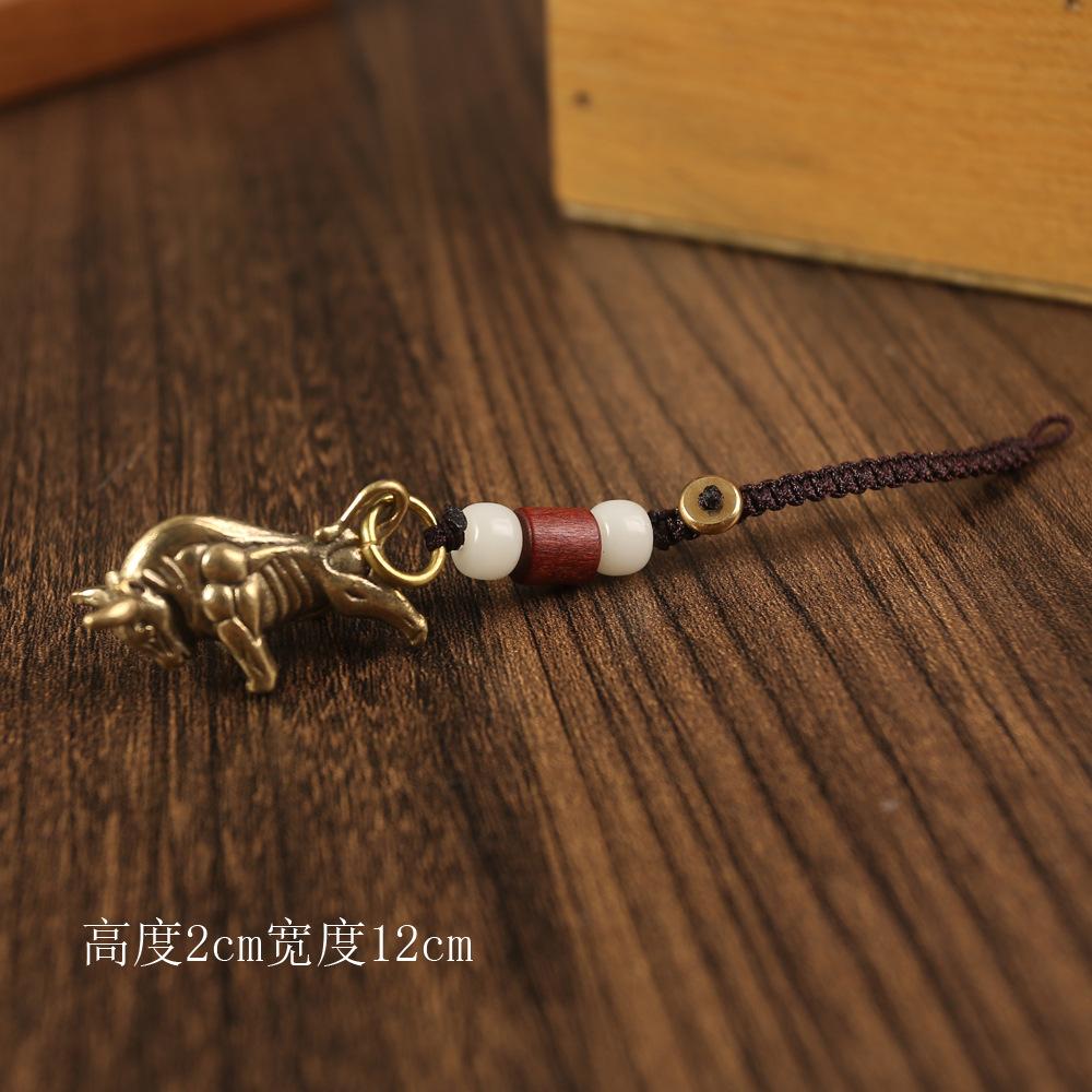 Brass Zodiac Keychain Pendant Zodiac Cow Car Bag Pendant Five Emperors Money Cow Copper Products