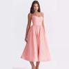 Vestido de Verão Solto com Suspensório Moda Novo Elegante Feminino Sem Mangas Decotado Linha A Vestidos de Festa Simples Cor Sólida Roupas Femininas