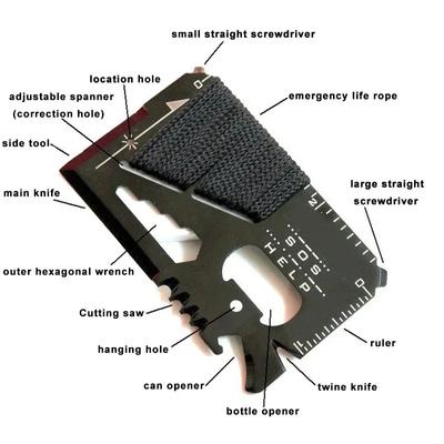 Cuțit de buzunar multifuncțional cu card de credit EDC, sporturi în aer liber, camping, drumeții, SOS, supraviețuire, salvare, instrumente de urgență