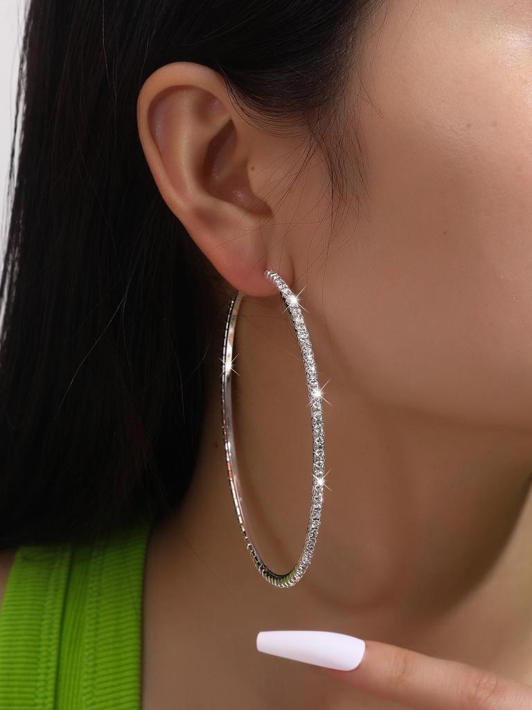Orecchini a cerchio alla moda da 8 cm con strass per donna - Accessorio di moda brillante per festival e feste