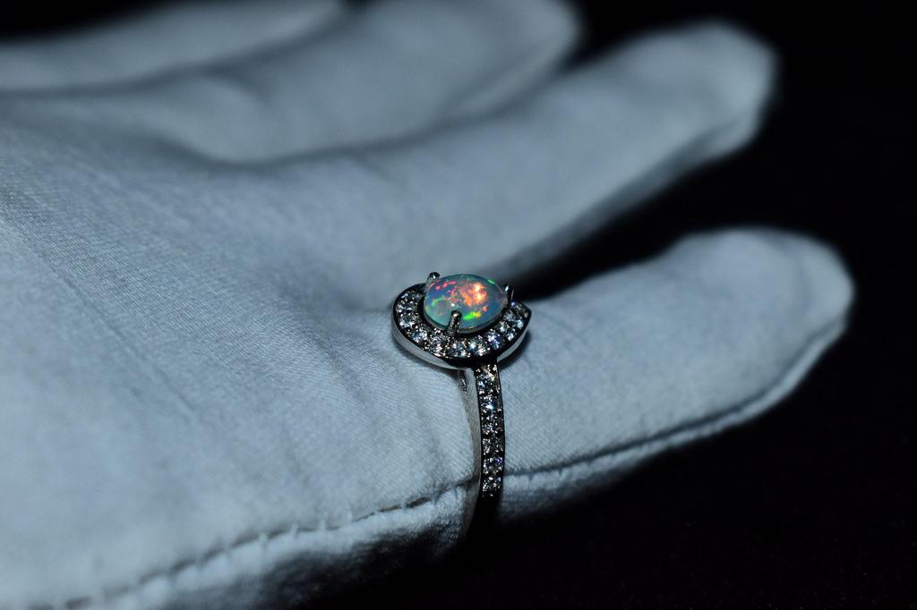 Engagement opal Ring Women silver , pear cut Opal Solid silver Jewelry, Natural opal wedding Ring, Anniversary Gift for Her , halo ring