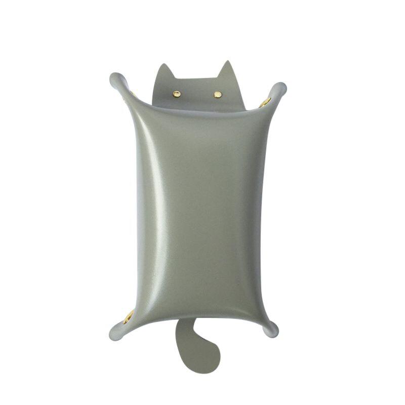Dice Cat Shape Leather Storage Tray Key Coin Makeup Tray Folding Tray With Velvet Cat Storage Box