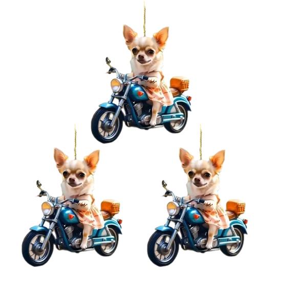 Vánoční dekorace Štěně Jízda na motocyklu Akrylový přívěsek Vánoční stromeček na zavěšení do auta na prázdniny