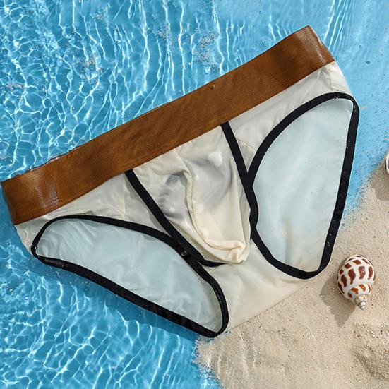 Men Briefs Low-rise Elastic Waistband Side Opening Design U-Convex Panties Breathable Underwear Daily Wear