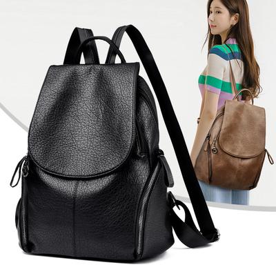 Ladies' Soft Leather Double Shoulder Bag, Fashionable Backpack, Large Capacity, Casual Travel Bag