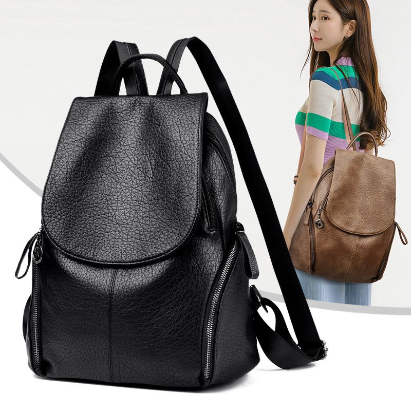 Ladies' Soft Leather Double Shoulder Bag, Fashionable Backpack, Large Capacity, Casual Travel Bag