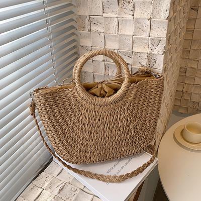 Straw Woven Handbags for Women Handmade Travel Seaside Beach Bag Summer Handle Bucket Bag Tote Bag Basket Bolsa