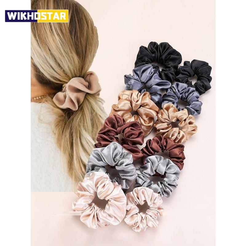 12pcs Multiple Mixed Color Outfits for Women Fashionable and Bright Satin Large Intestine Hair Rings High Elasticity Comfortable