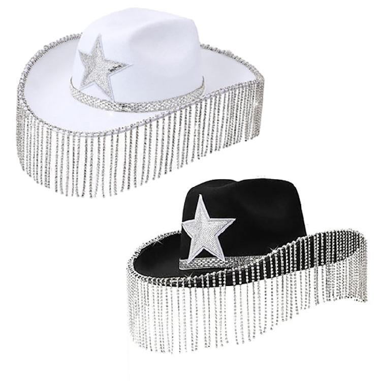 Fashion Cowboy Hats with Diamond Fringes Female Banquets Photography Cowgirl Hat