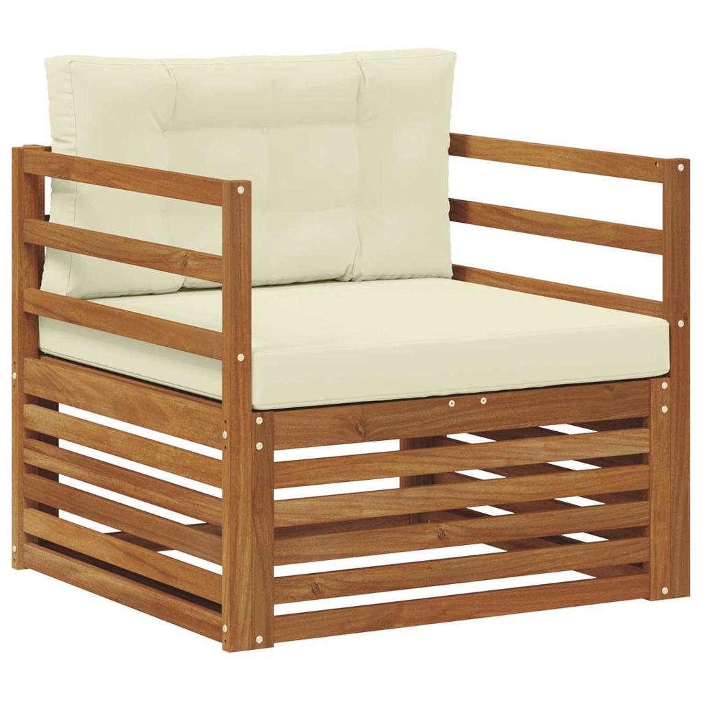 Outdoor Sofa Solid Acacia Wood and Polyester Natural and Cream