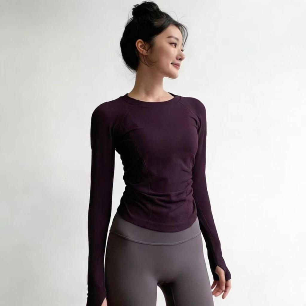 Women's Quick-Dry Long Sleeve Yoga Top - Round Neck, Tight Fit, Ideal for Running & Pilates