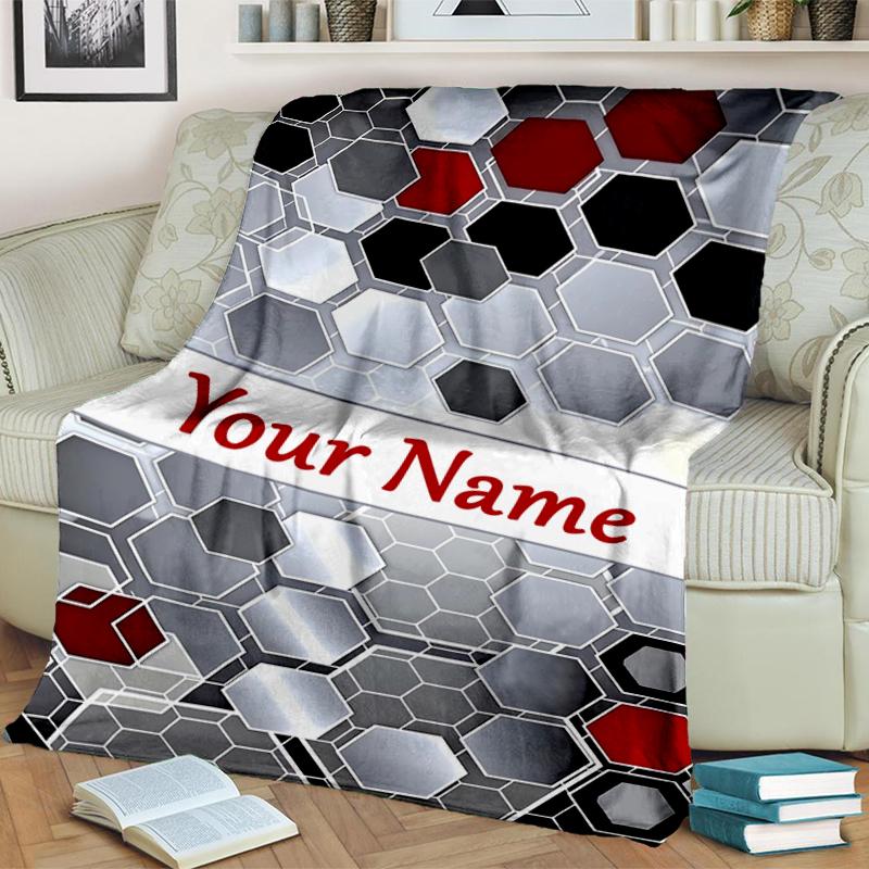 1PC Custom Name Abstract Hexagon blanket versatile,all-season throw suitable for the living room,bedroom,camping,travel,and gift