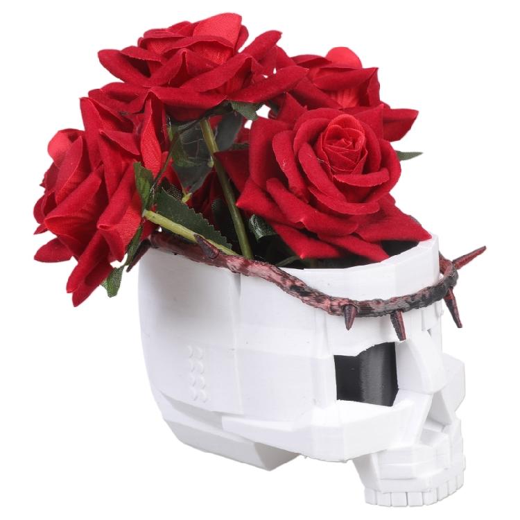 Skull Rose Flower Building Set Artificial Flower Bouquet Building Block Assembly Toy For Men Women Halloween Gift