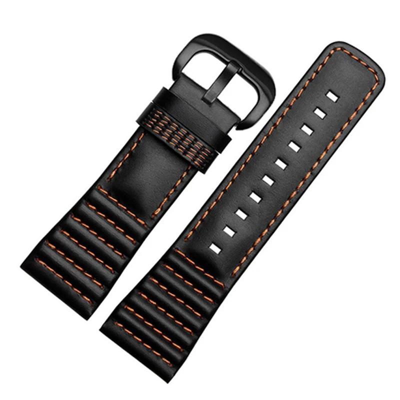 

28mm Genuine Leather Black White Orange Red Blue Stitches Wrist Watchband Band Loops For SevenFriday Strap P1 P2 P3 Series Bucke 28mm Silver Buckle