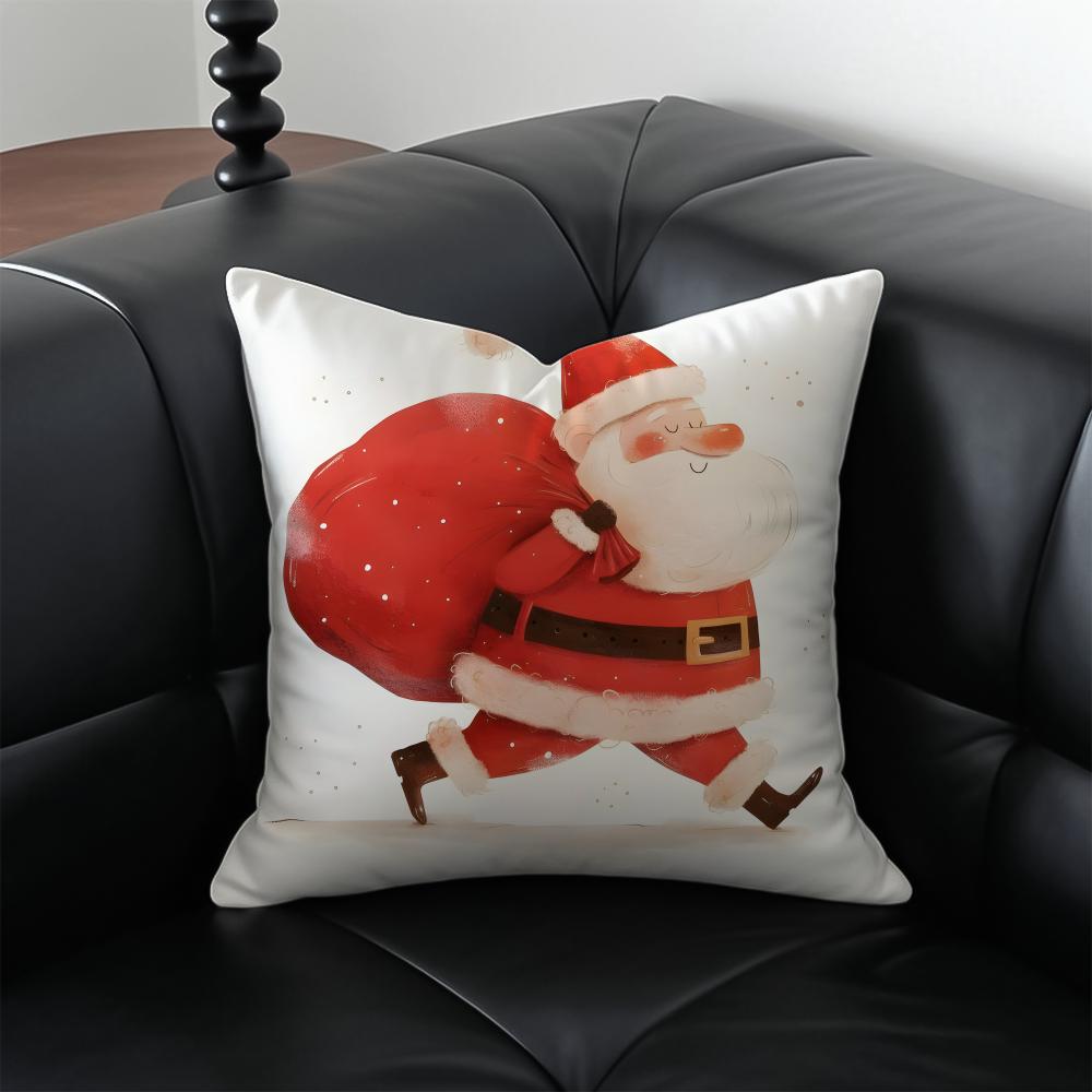 SSanta Claus illustration Cushion Cover Pillow Case Antidustmite Invisible zipper silky plush cushion