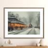 Watercolor Vintage Steam Train Railroad Locomotives Mountain Landscape Poster Canvas Painting Wall Art Pictures Home Decor