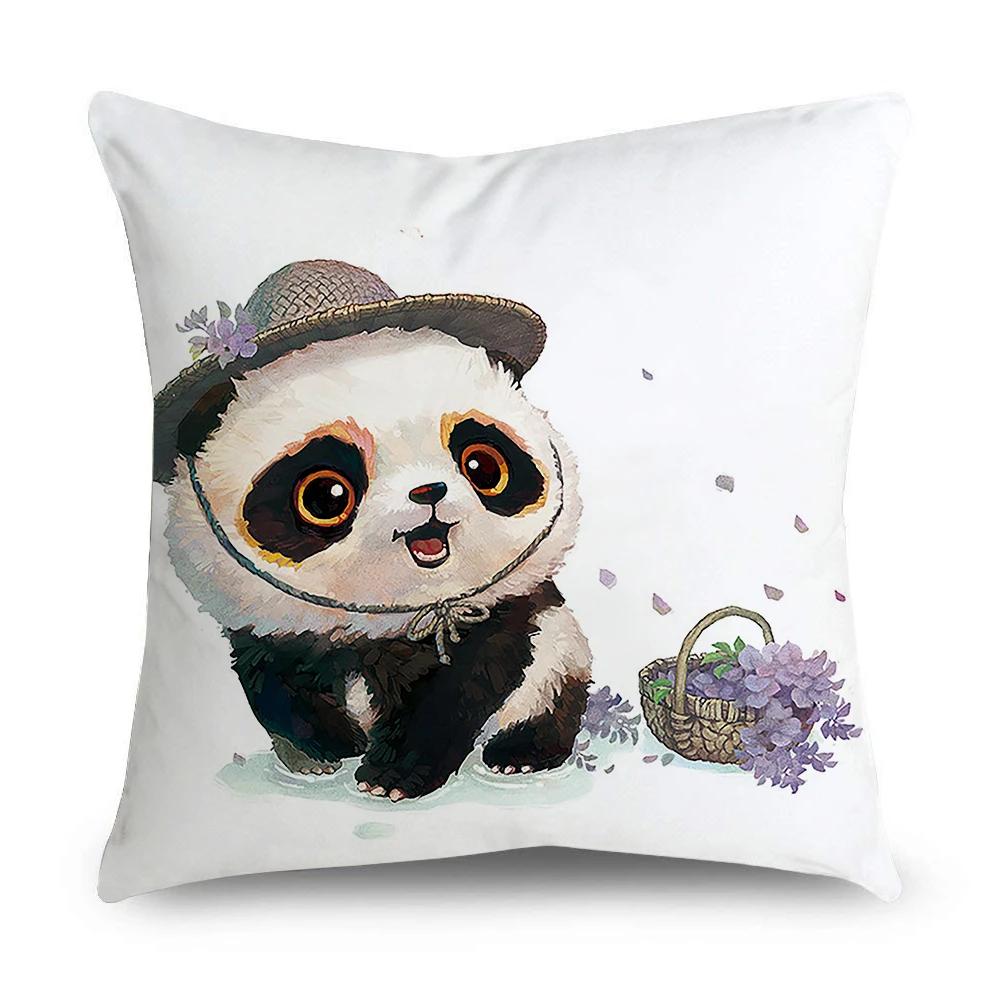 Pillowcase Office Decor Cushion Cover Cute Panda Pattern Home Square