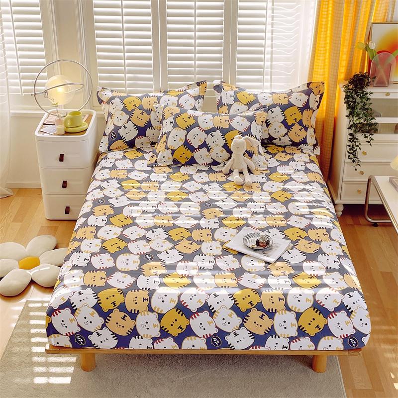 Blue White Floral Pattern Fitted Sheet Set Abstract Flowers Cotton Bedding Set Skin-friendly Non-slip Bedspread with Pillowcases