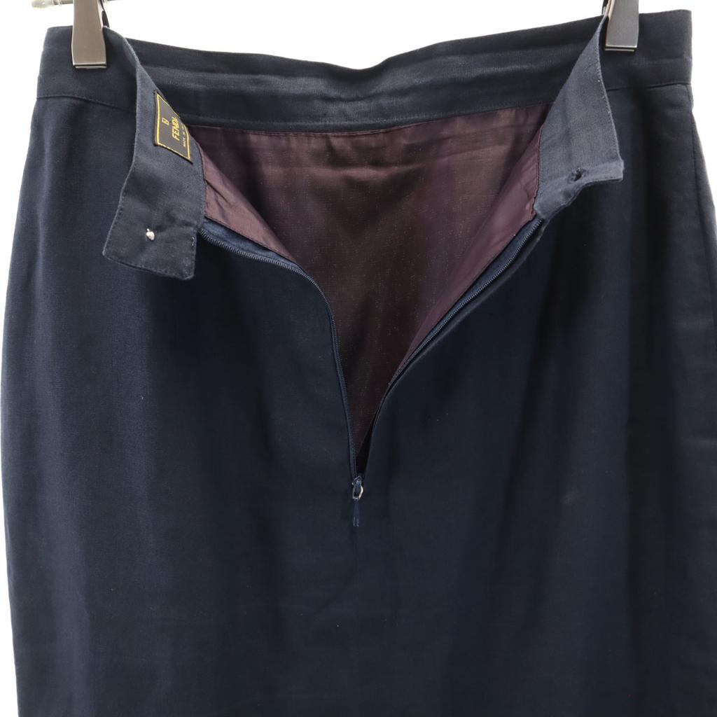 FENDI Made in Italy Linen Mimole length Tight Skirt 42 Navy Women Used