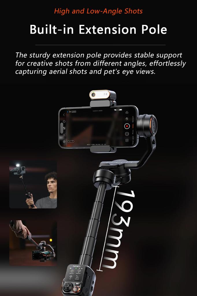 Stabilizator Gimbalowy do Smartfona hohem M7 z Odpinanym Ekranem Dotykowym AI 500g Gimbal dla iPhone'a i Selfie Wsparcie dla Japońskiej Aplikacji Śledzenie, Pilot, Obciążenie,
