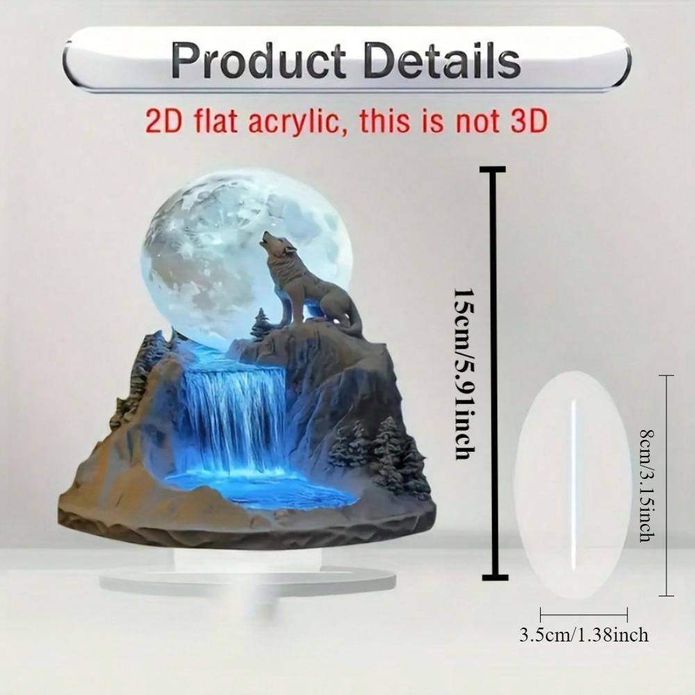 Bohemian Wolf and Full Moon, 2D Flat Acrylic, Tabletop Decoration, Ornaments, Suitable for Living Room, Office, Gifts, Christmas, Halloween