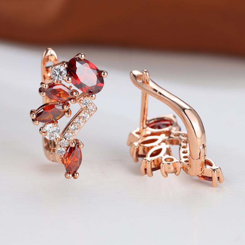 Vintage røde sirkonbladdråpe øredobber for kvinner Luksus rosegull øredobber Bryllupsfest smykker Valentinsdagsgave