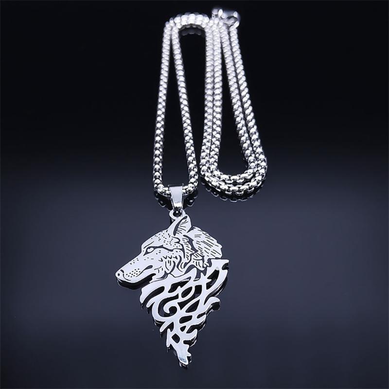 Wolf Head Head Pendant Necklace Stainless Steel Chain Choker for Men and Women Party Jewelry Cultural Event Accessory