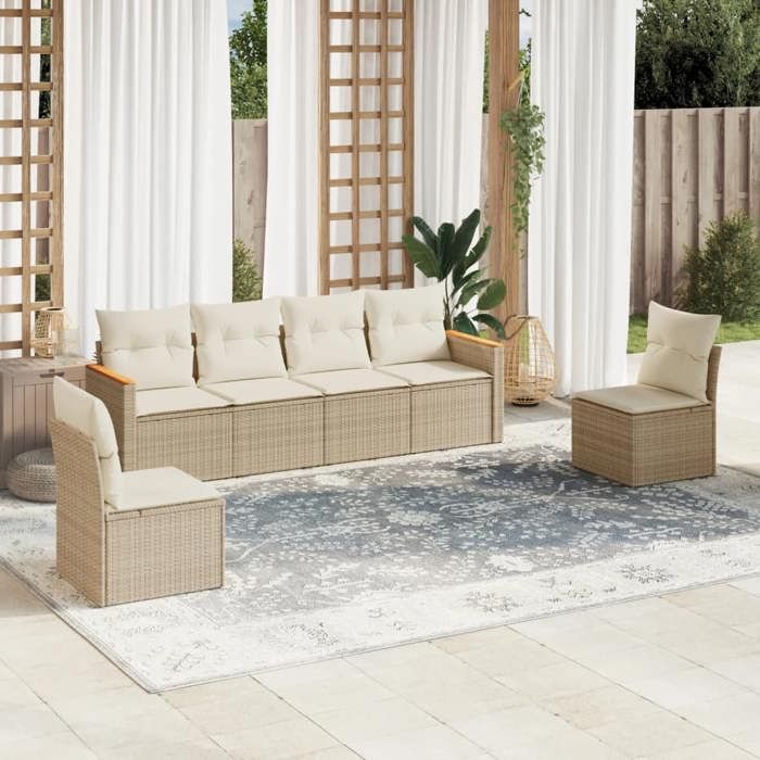 VidaXL Garden Lounge Set with Cushions 6 Pcs, Patio Sofas, Patio Furniture Set, Outdoor Furniture, Beige 3258264