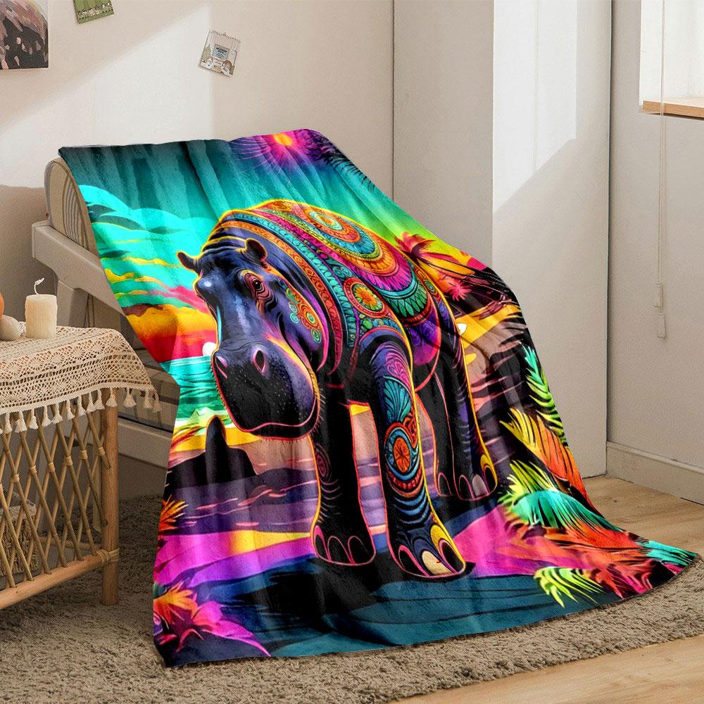 

1PC Animals in Rainbow Gradient Color Art Print Blankets Adult Children Warm Blankets Home Travel Soft Comfortable Blankets 75x90cm
