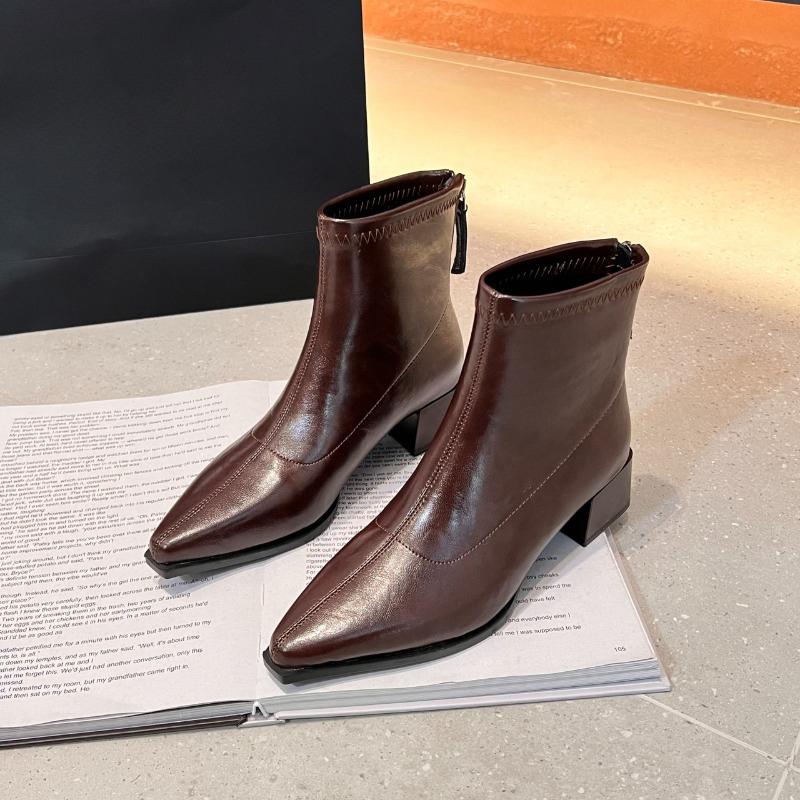 Vintage Pointed Toe Thick Heel Women Ankle Boots Female Concise Slim Short Booties Spring Autumn Concise Zapatos De Mujer