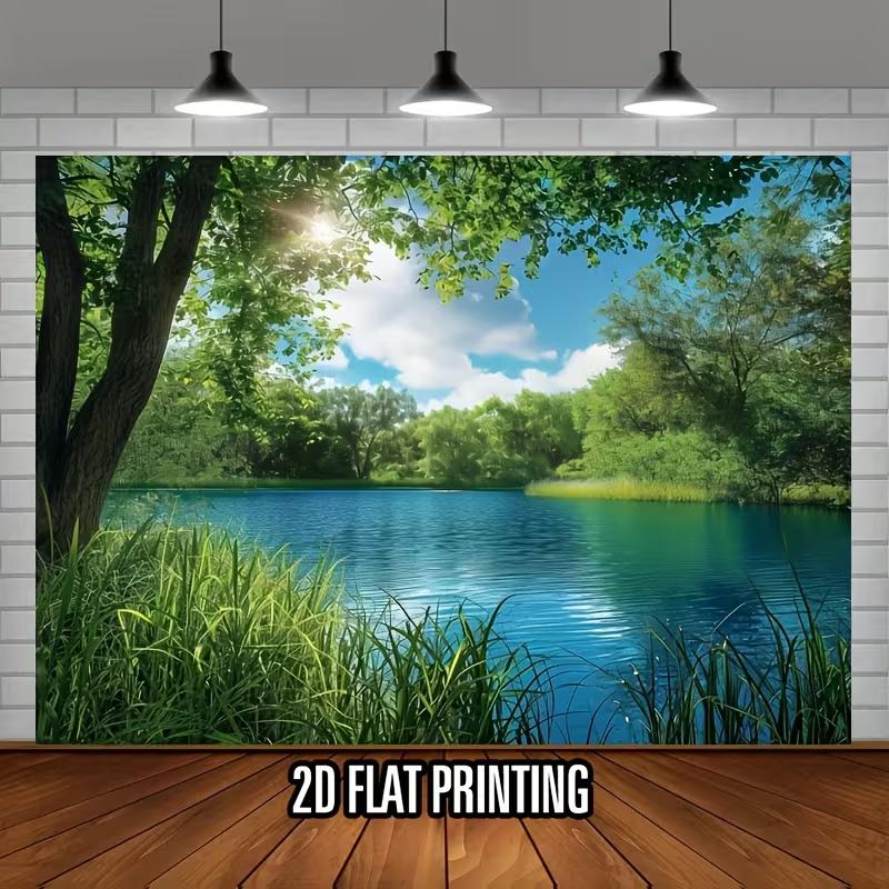 Peaceful Woodland Pond Banner, Outdoor Nature & Zen Wall Decor