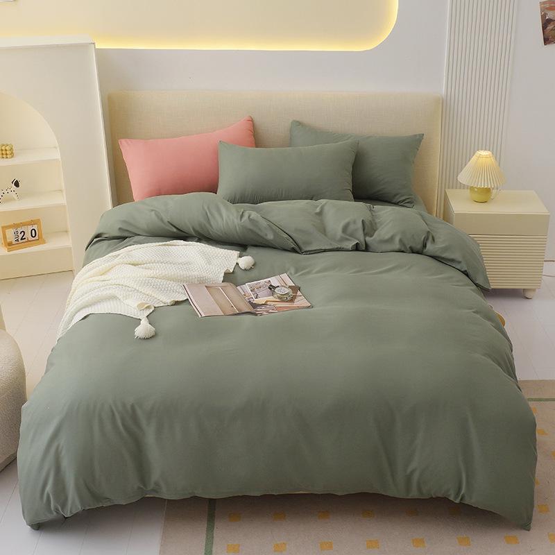 "Pure Color Sanded Four-Piece Bedding Set - Simple Style Quilt, Bedsheet for Dorms, Autumn/Winter."