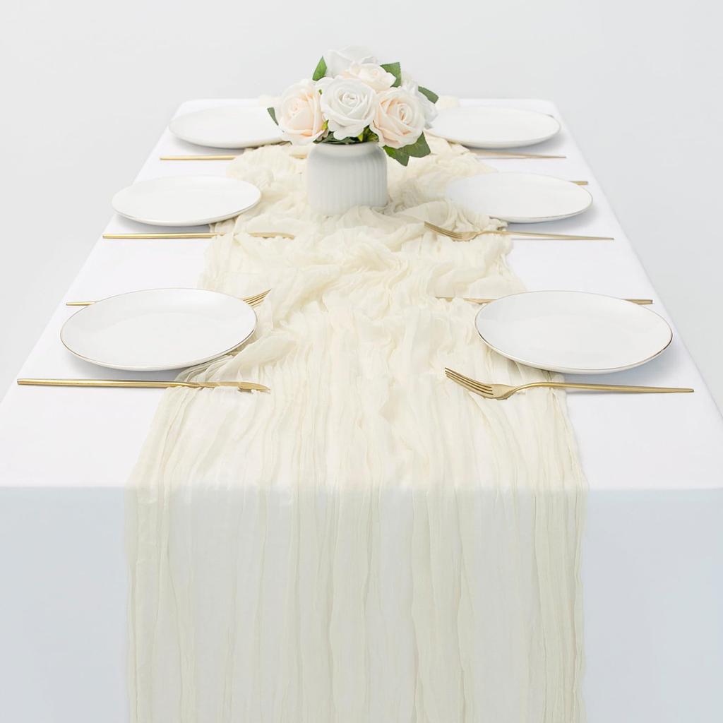 Bohemian Crinkled Cheesecloth Table Runner - Bali Yarn Style for Weddings and Parties