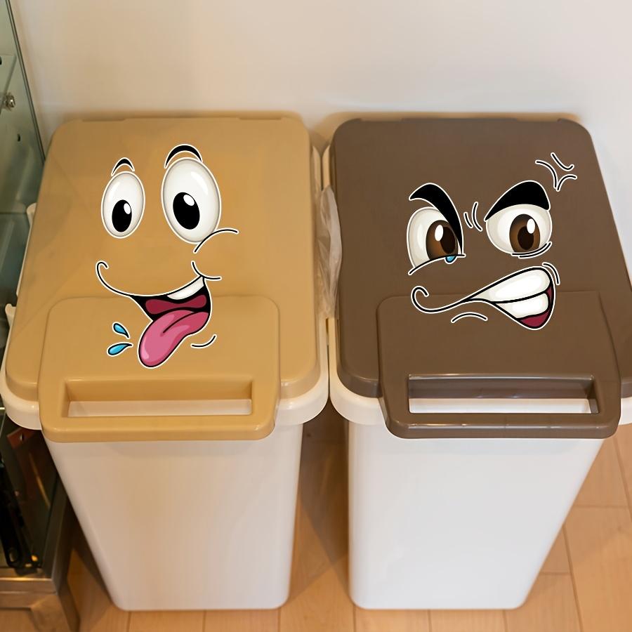 4/8pcs Funny Face Trash Can Stickers Vinyl Decals,Cute Garbage Bin Toilet Wall Car Cabinet Decor, Removable Adhesive Labels