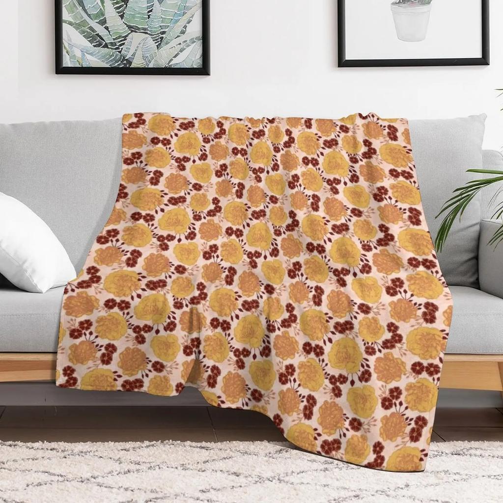 Peonies and Roses Golden Throw Blanket All Season Lightweight Soft Blanket for Bed