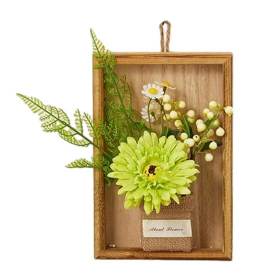 Artificial Plants Wall Decor, Rustic Farmhouse Wall Hanging Planter, Vintage Wood Framed Fake Plants Holder for Indoor Living Room, Kitchen, Bedroom