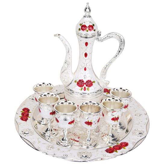 8Pcs/Set Retro Cup Kettle Zinc Alloy Wine Home Tray Kit Wedding Decor