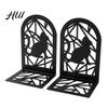 Cat Decorative Bookends 1 Pair Metal Hollow Bookends, Heavy Book Ends Thick Support for Shelf, Non-Skid Black Stopper Home Office Desk