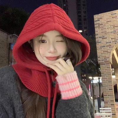 Balaclafa Net Celebrity Hat Women Korean Winter Warm Scarf Integrated Head Cover Ear Protection Wool Hat Knit Hat