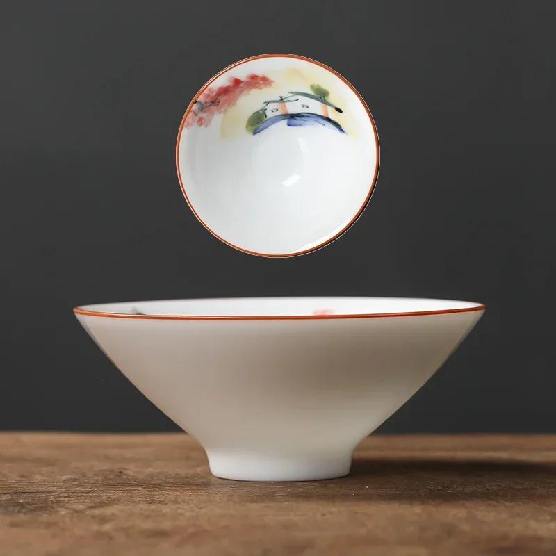 Chinese Ceramic Teacup Hand Painted Flowers and Birds Cup Travel Tea Bowl Household Porcelain Tea Set Master Cup 60ml
