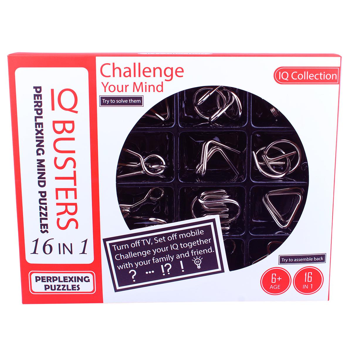 

Cross-Border 16-Piece Metal Nine-Link Puzzle Set: Individually Packaged, Double-Text, Educational and Boredom-Relieving Toys for Elderly.