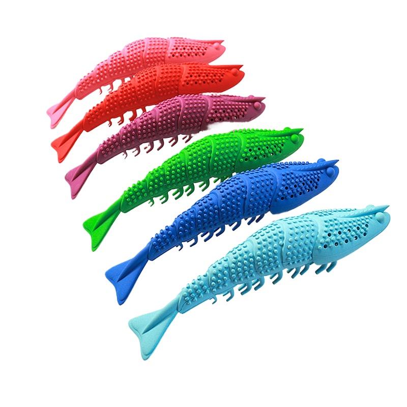 Rubber Cat Toy Chew Toothbrush Catnip Shrimp Shape Pet Toy for Dental Cleaning and Play