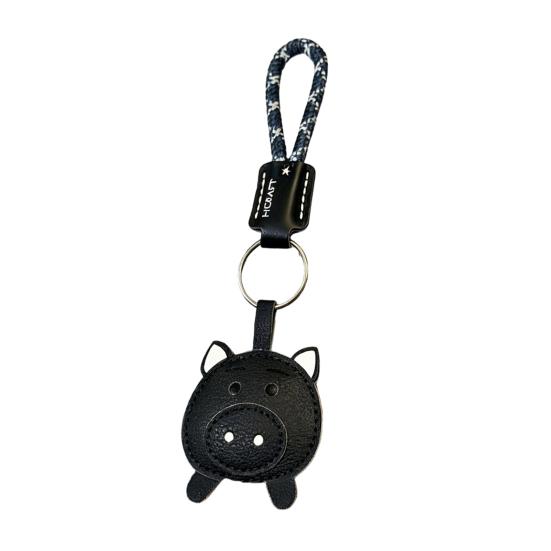 Keychain Pendant Imitation Leather 3D Piggy Shape Key Pendant with Metal Ring Anti-Slip Lanyard Bag Charm Accessory