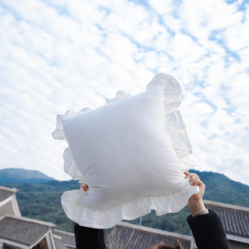 Ins Wind Ruffle Cushion Cover Solid Color Pillowcases Cotton Sofa Car Home Decorative Pillow Cover Princess Girl Room Decoration