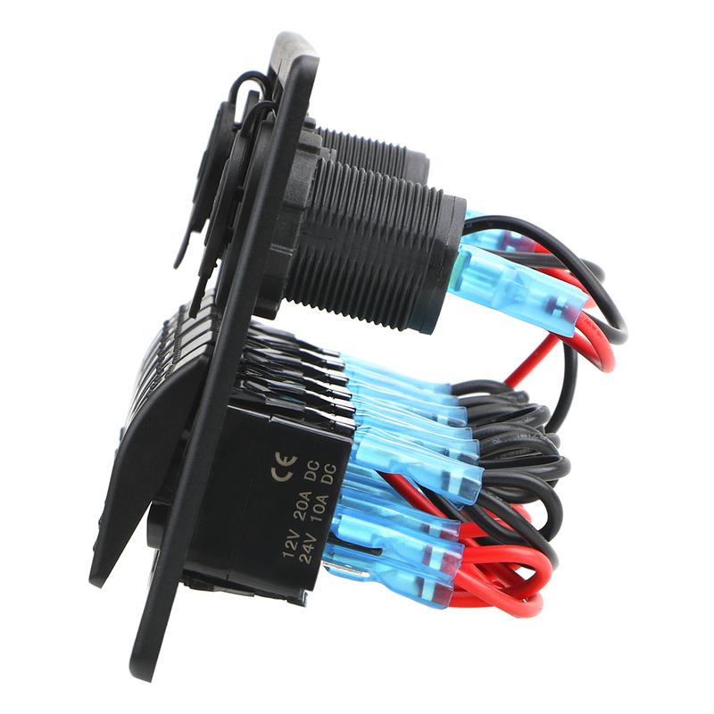 4.2A Dual USB Slot Socket 6 Gang Rocker Switch Panel Digital Voltage Display for Marine Boat Car Rv Vehicles Truck Yacht