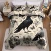 Halloween Duvet Cover Set without Core Quilt Cover with 2 PillowcasesSoft and Machine Washable Gothic Skulls Crows Bedding