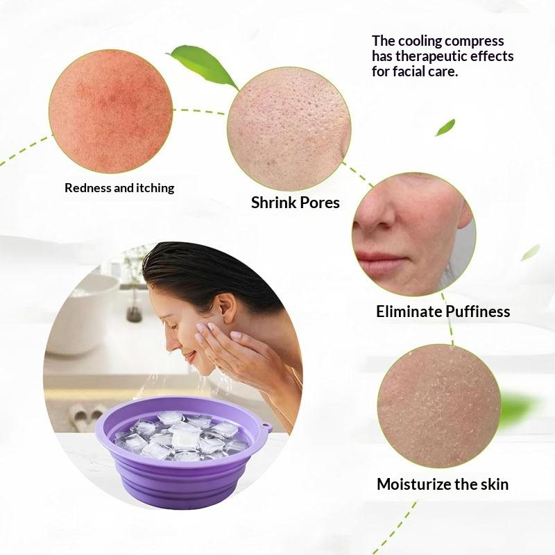 Collapsible Face Ice Bath Bowl with 1 Built-In Ice Tray For Facial Soaks Cold Plunge Washbasin Travel Ready