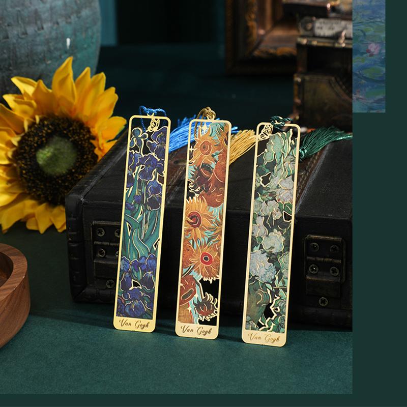 Metal Sunflower Hollow Bookmark Chinese Style Creative Painted Book Holder Tassel Pendant Kids Stationery School Office Supplies